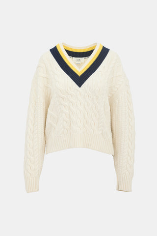 Victoria Beckham Cable Knit V-Neck Sweater
