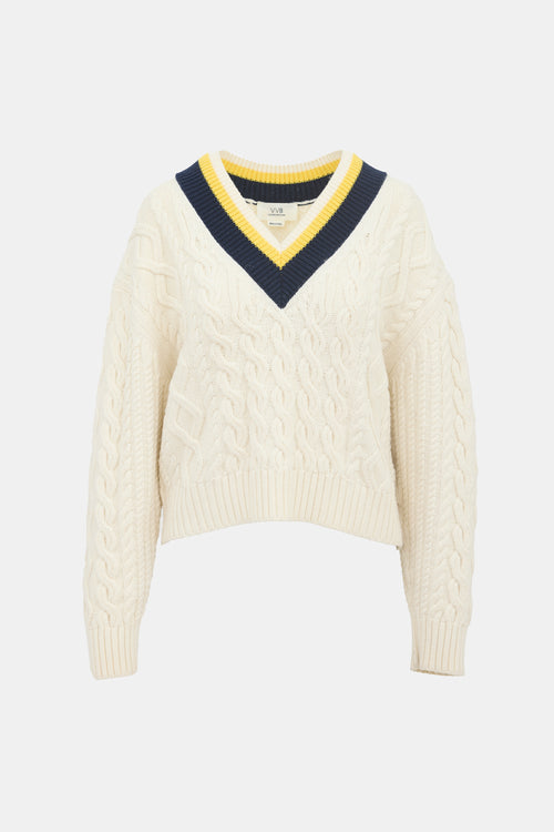 Victoria Beckham Cable Knit V-Neck Sweater