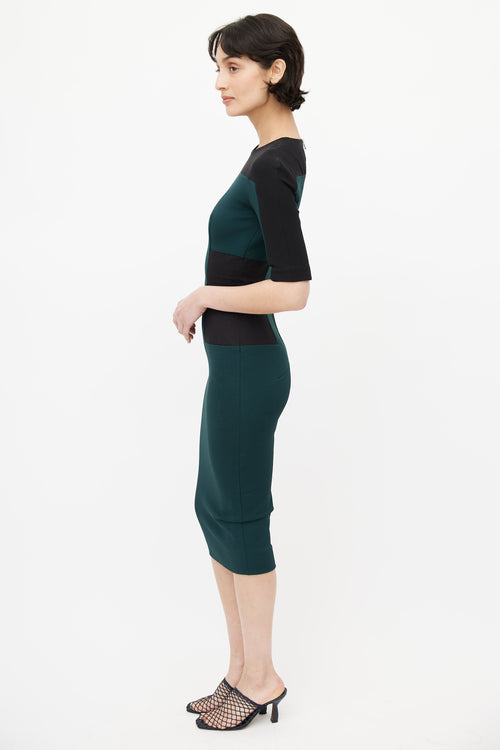 Victoria Beckham Green & Black Colourblock Sheath Dress