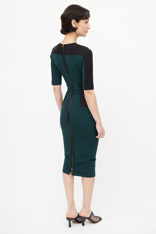 Victoria Beckham Green & Black Colourblock Sheath Dress