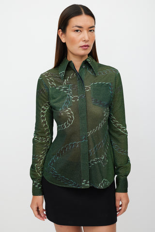Victoria Beckham Green Metallic Chain Shirt