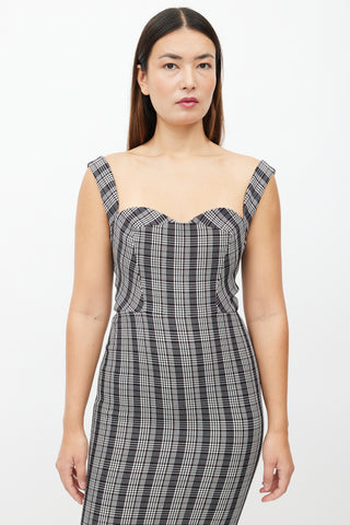 Victoria Beckham Grey & Black Plaid Sheath Dress