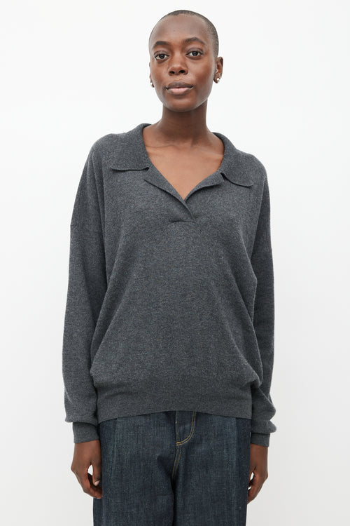Victoria Beckham Grey Wool Knit V-Neck Sweater