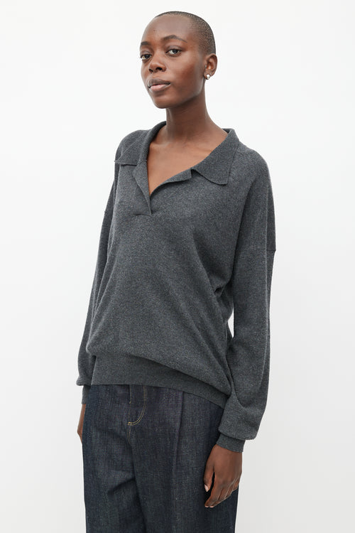 Victoria Beckham Grey Wool Knit V-Neck Sweater