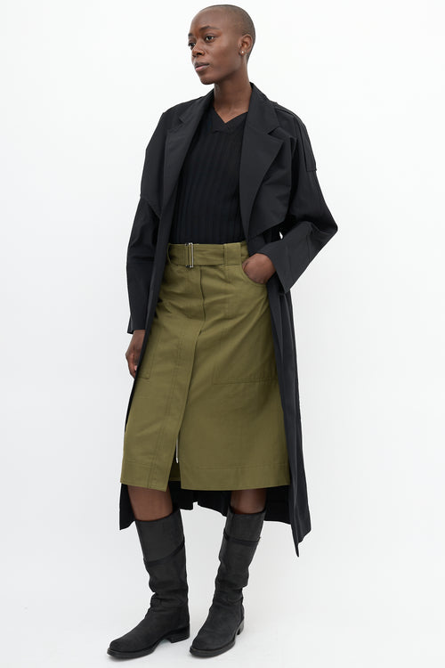 Victoria Beckham Khaki Green Belted Midi Skirt