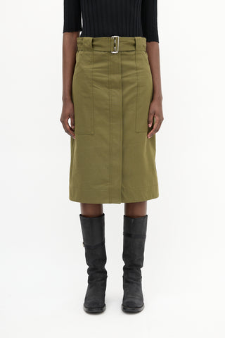 Victoria Beckham Khaki Green Belted Midi Skirt