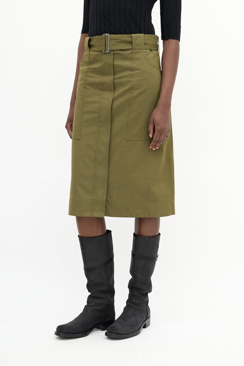 Victoria Beckham Khaki Green Belted Midi Skirt