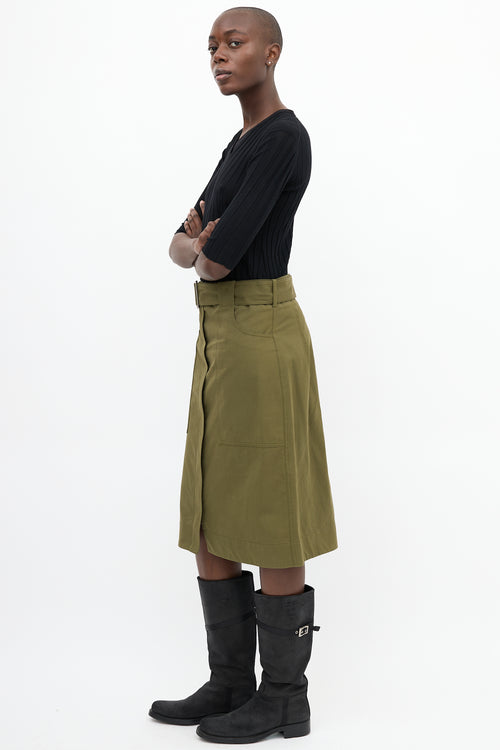 Victoria Beckham Khaki Green Belted Midi Skirt