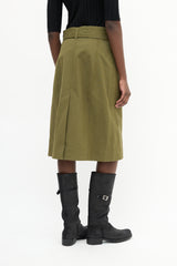 Victoria Beckham Khaki Green Belted Midi Skirt