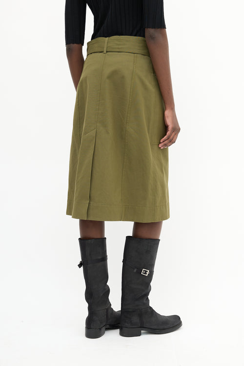 Victoria Beckham Khaki Green Belted Midi Skirt