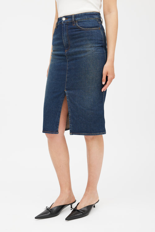 Victoria Beckham Navy Contrast Stitch Denim Skirt