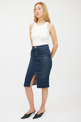 Victoria Beckham Navy Contrast Stitch Denim Skirt