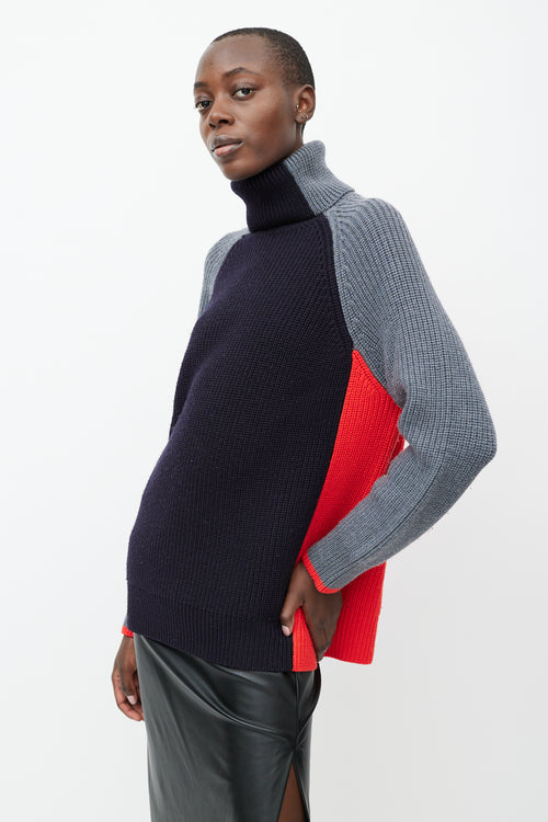 Victoria Beckham Navy & Multicolour Wool Turtleneck Sweater