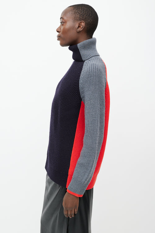 Victoria Beckham Navy & Multicolour Wool Turtleneck Sweater