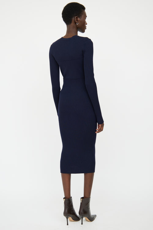 Victoria Beckham Navy Wool Blend Ribbed Knit Maxi Dress