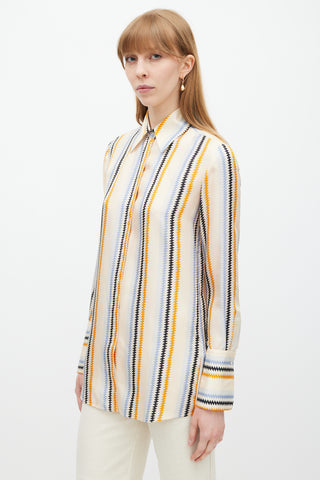 Victoria Beckham Orange & Blue Zigzag Striped Shirt