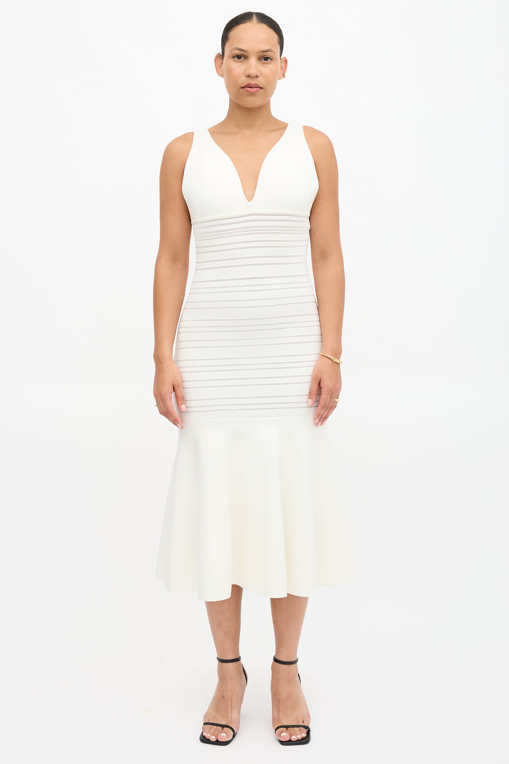 Victoria Beckham // Pointelle Knit Fluted Dress VSP Consignment Victoria Beckham // Pointelle Knit Fluted Dress VSP Consignment
