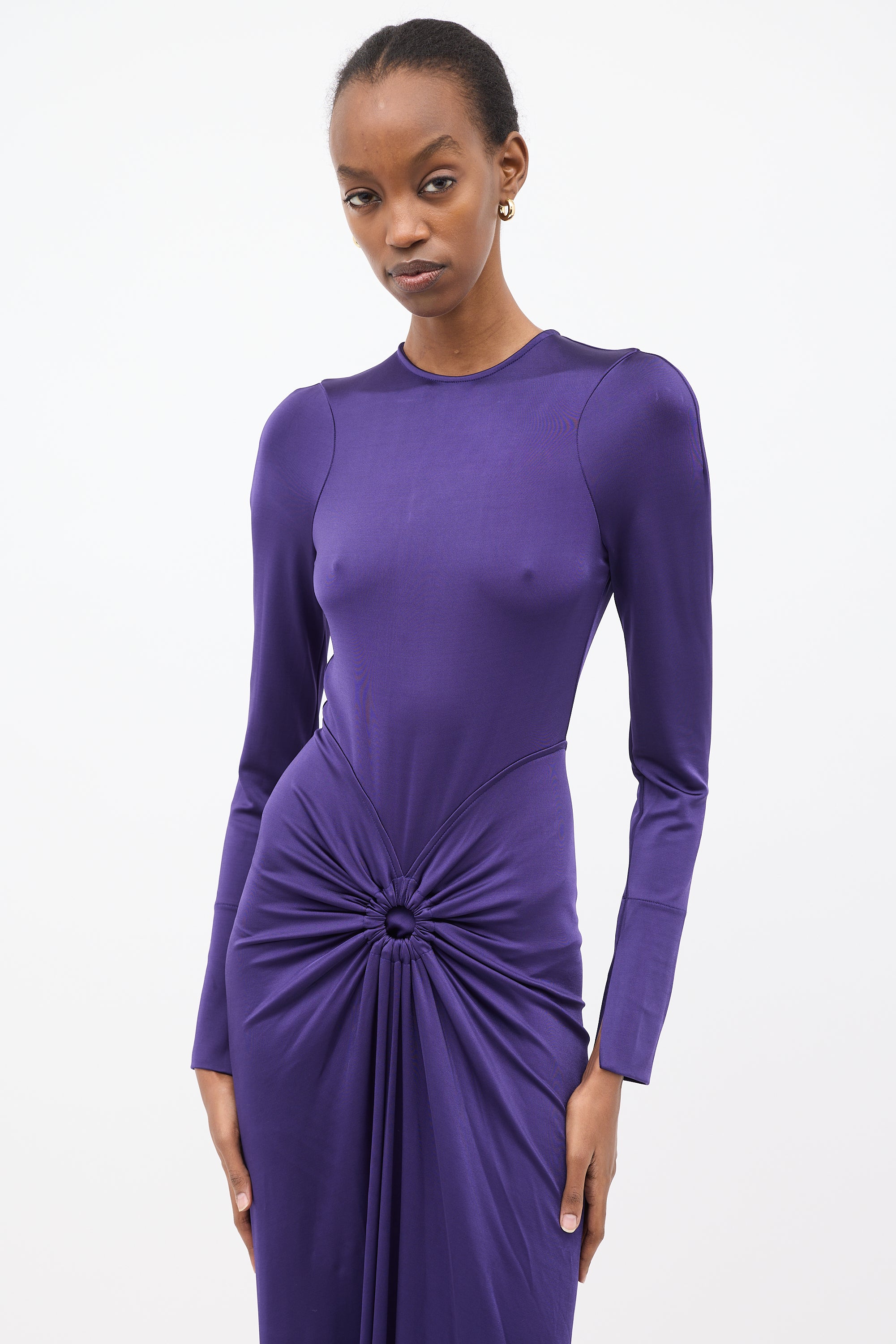 Victoria Beckham // Jersey Gathered Midi Dress VSP Consignment Victoria Beckham // Jersey Gathered Midi Dress VSP Consignment