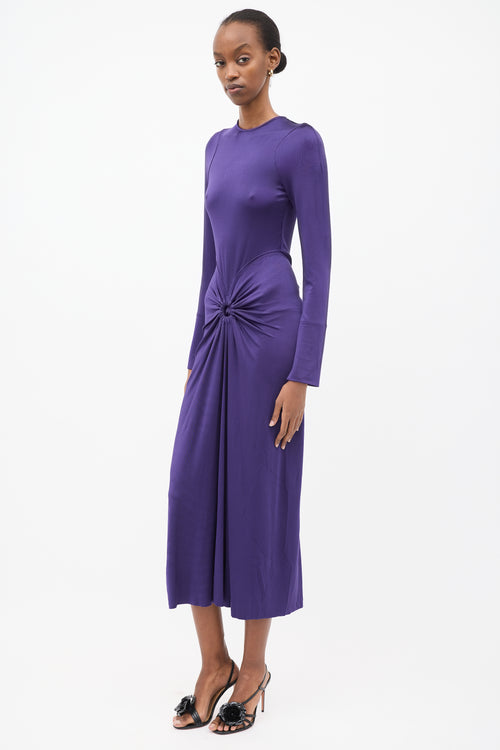 Victoria Beckham Purple Jersey Gathered Midi Dress