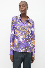Victoria Beckham Purple & Multicolour Silk Floral Shirt