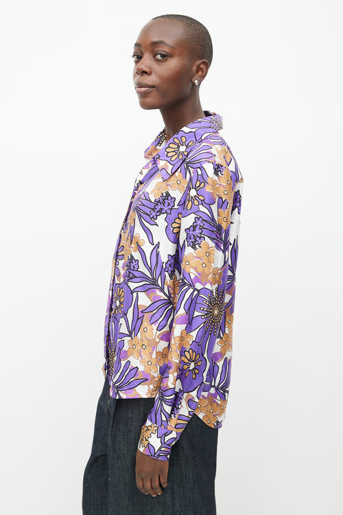 Victoria Beckham Purple & Multicolour Silk Floral Shirt