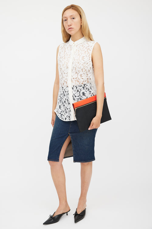 Victoria Beckham Red & Black Leather Buffalo Embossed  Clutch