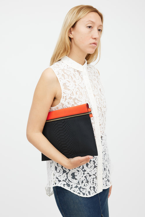 Victoria Beckham Red & Black Leather Buffalo Embossed  Clutch