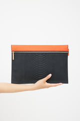 Victoria Beckham Red & Black Leather Buffalo Embossed  Clutch