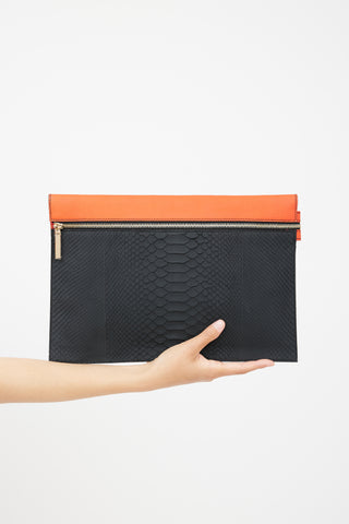 Victoria Beckham Red & Black Leather Buffalo Embossed  Clutch