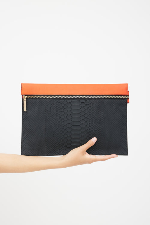 Victoria Beckham Red & Black Leather Buffalo Embossed  Clutch