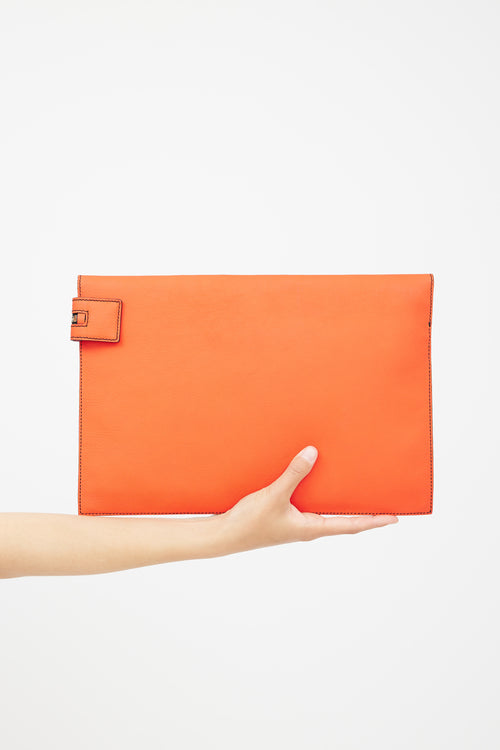 Victoria Beckham Red & Black Leather Buffalo Embossed  Clutch