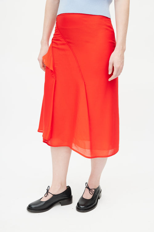 Victoria Beckham Red Crepe Ruffled Silk Skirt