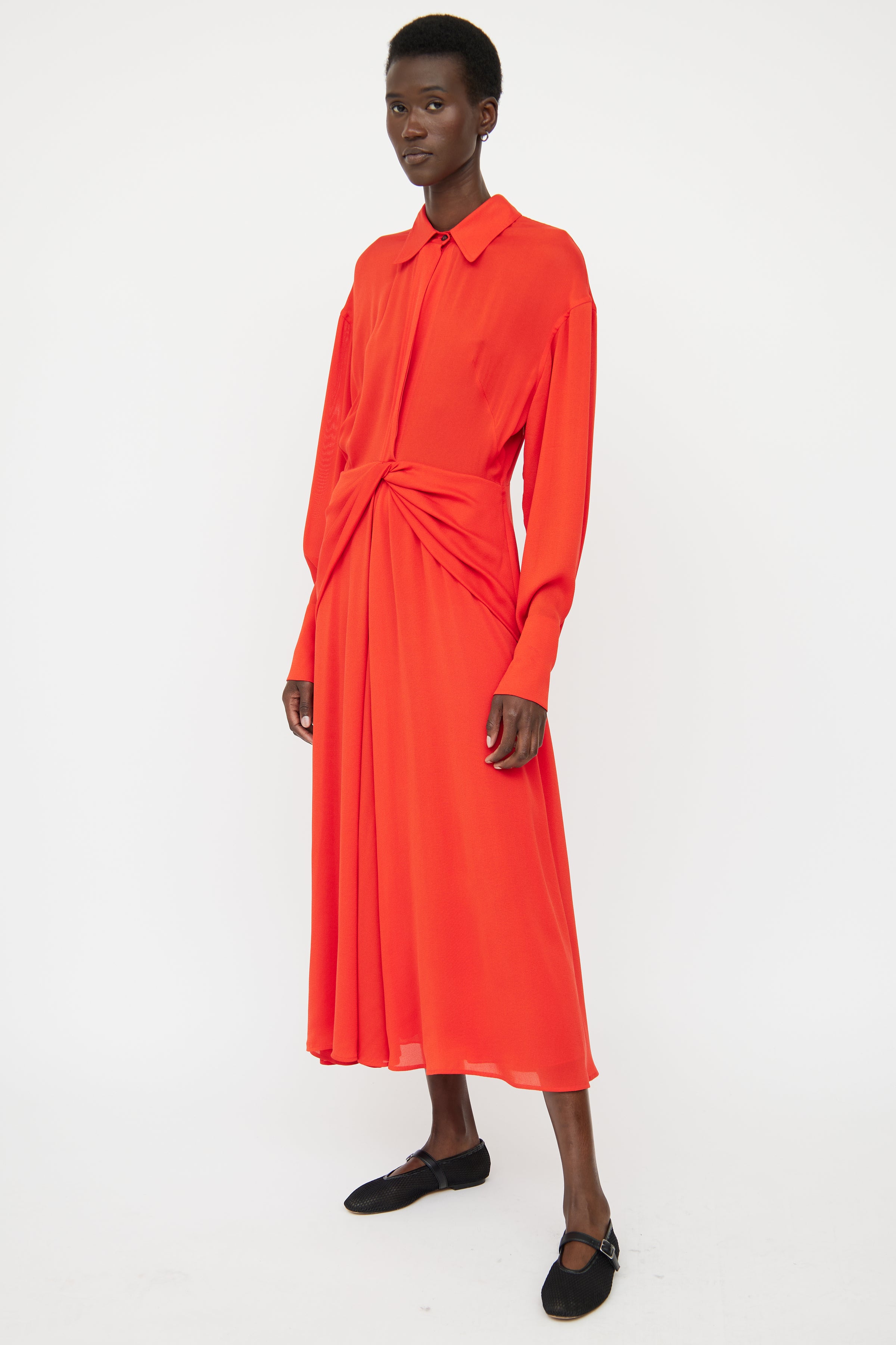 victoria beckham red silk dress VICTORIA BECKHAM Twist In Cardinal Red silk midi dress