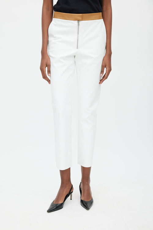 Victoria Beckham White & Brown Leather Pant