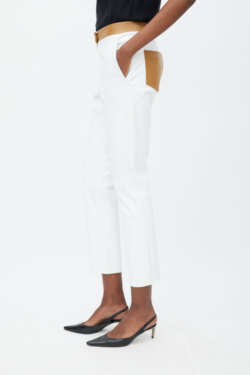 Victoria Beckham White & Brown Leather Pant