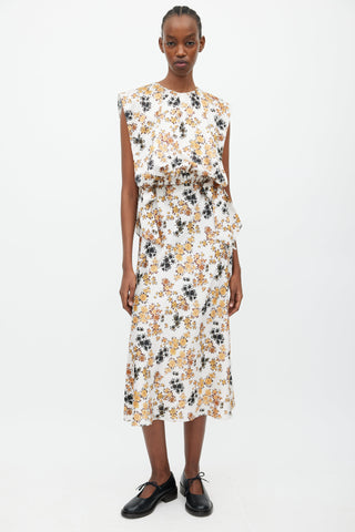 Victoria Beckham White & Multicolour Floral Overlay Dress