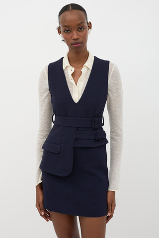 Victoria Beckham Wool Belted Pinafore Dress