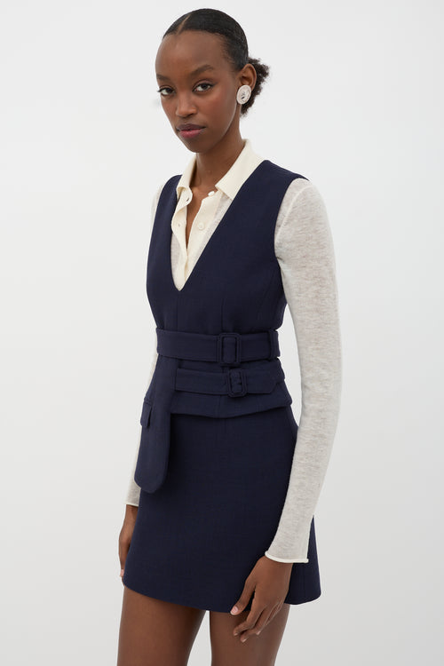 Victoria Beckham Wool Belted Pinafore Dress