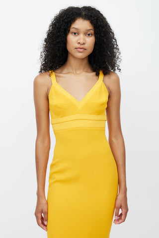 Victoria Beckham Yellow Silk V-Neck Dress