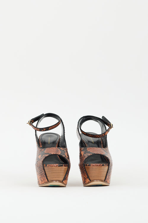 Victoria Beckham Brown & Black Embossed Iris Platform Sandal