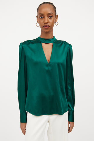 Green Silk Keyhole Top