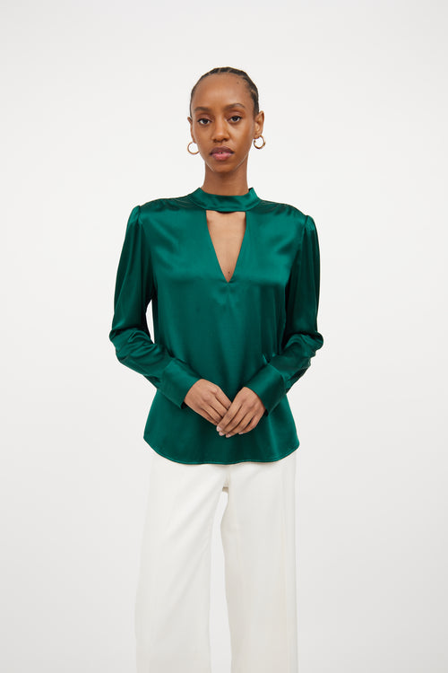 Green Silk Keyhole Top