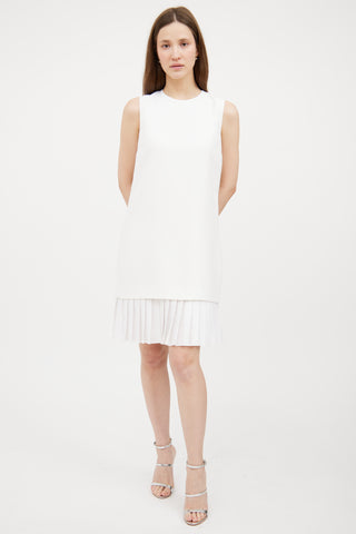 White Pleated Shift Dress