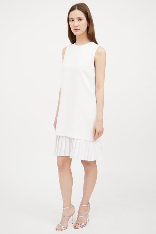 White Pleated Shift Dress