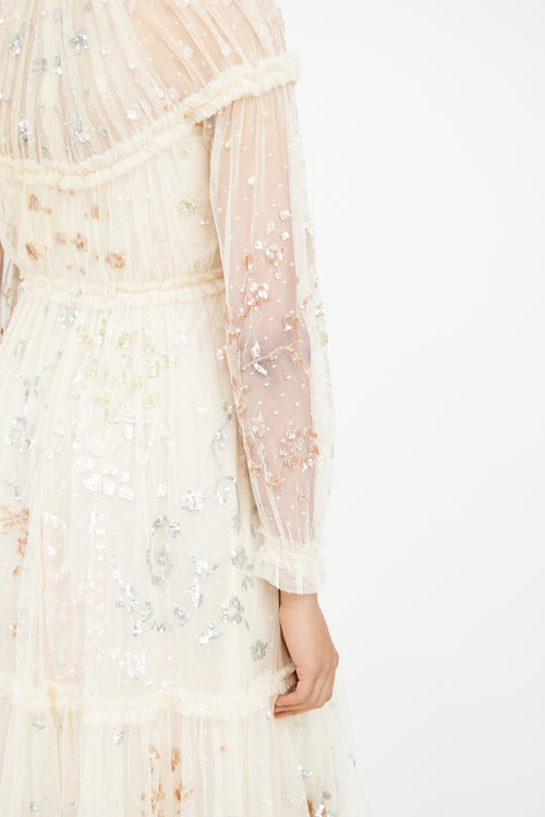 Needle & Thread Cream & Multi Colour Sequin Dress