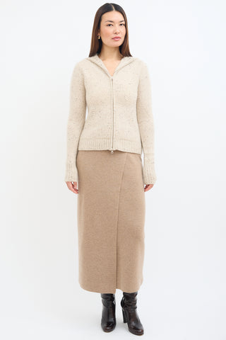 Vince Beige Cashmere Knit Zip Up Hoodie