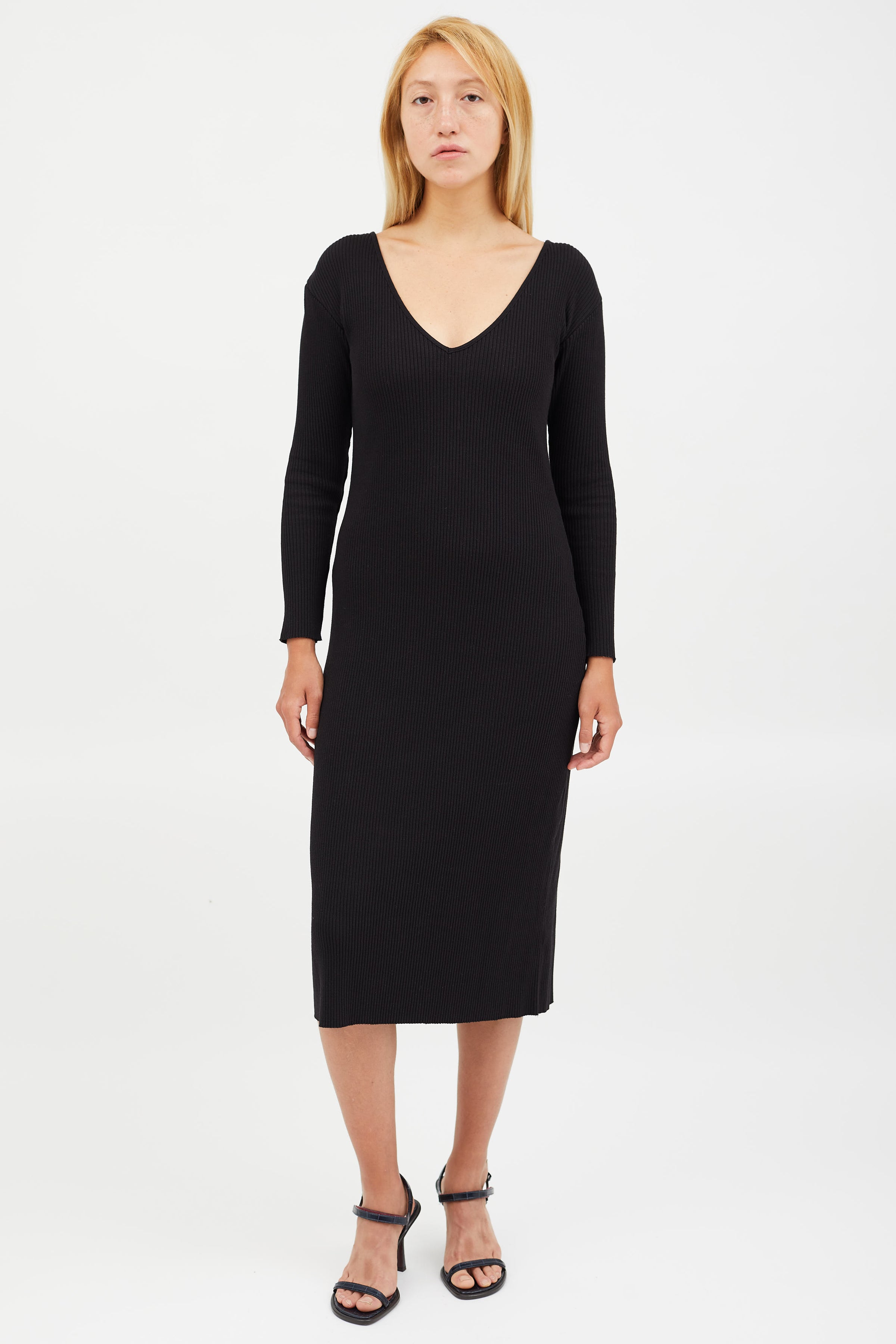 vince v neck ribbed dress Vince Ribbed V-Neck Dress, Women - Black