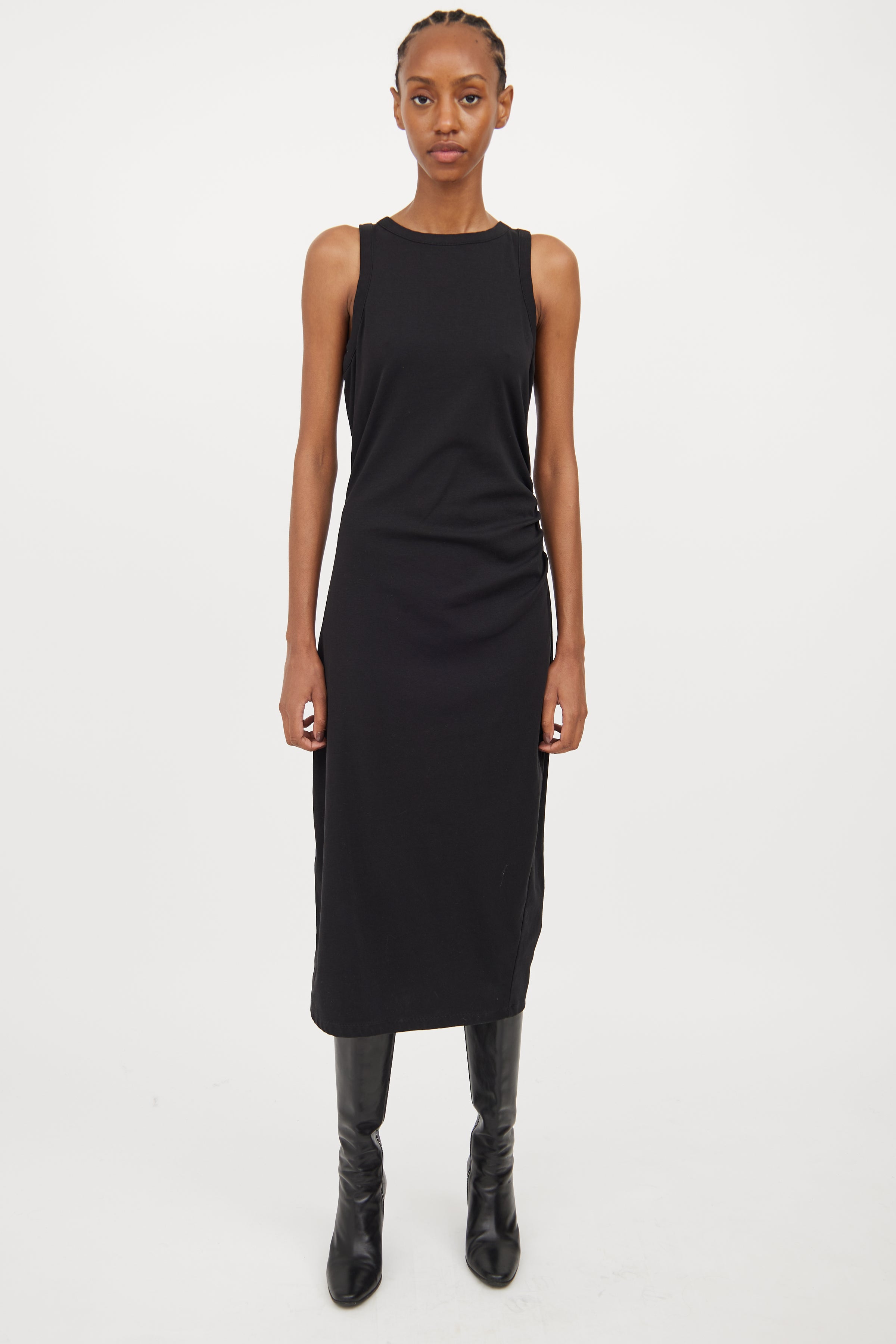 Vince // Black Cotton Ruched Dress VSP Consignment Vince // Black Cotton Ruched Dress VSP Consignment