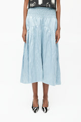 Vince Blue Satin Smocked Skirt