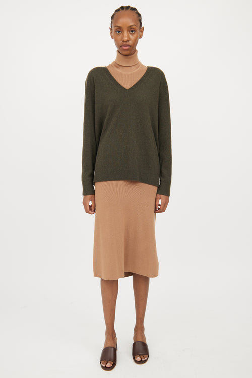 Vince Brown & Green Cashmere V Neck Sweater